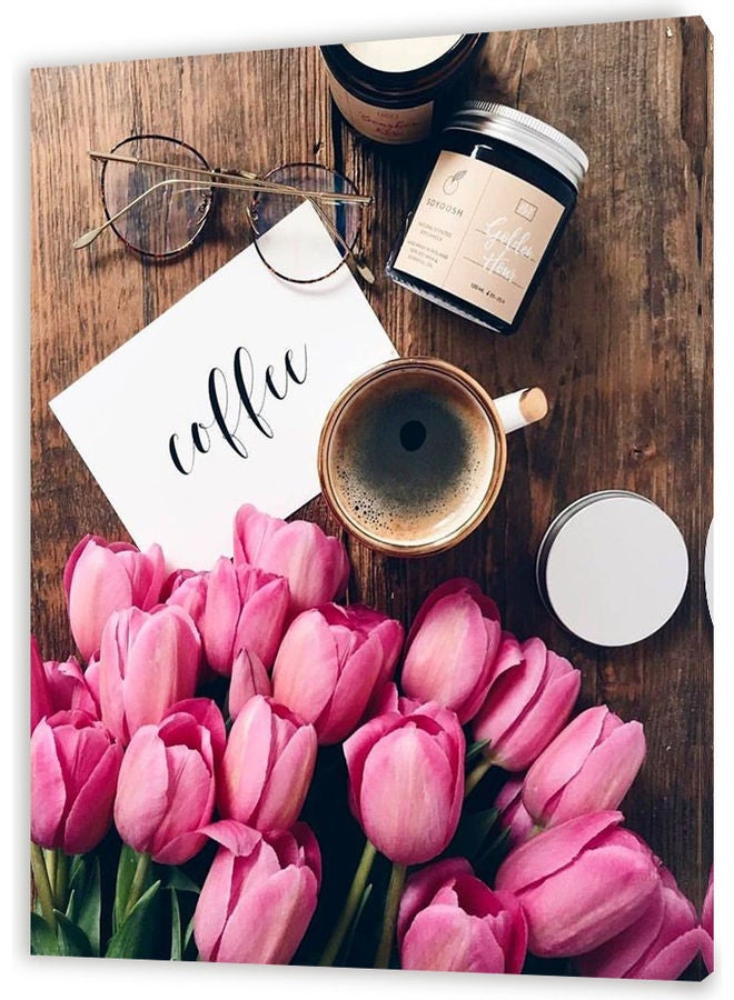 Coffee and Flowers Canvas Wall Art Multicolour M - Image 1