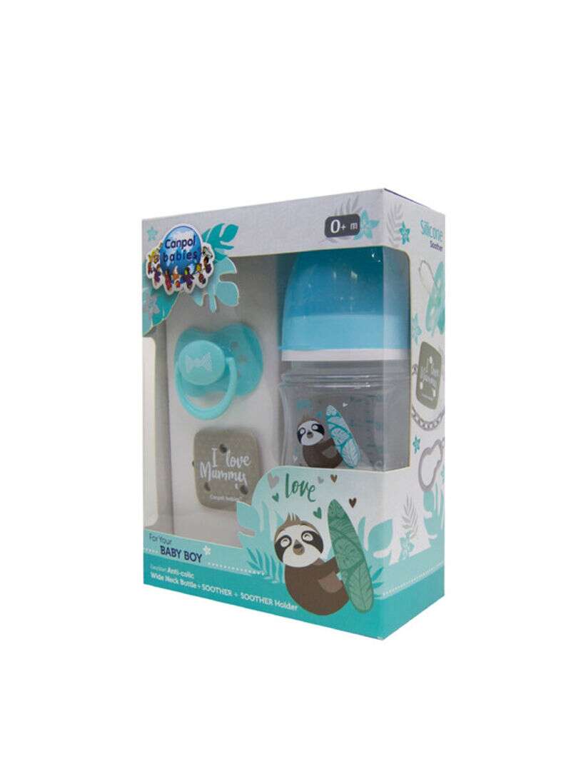 Canpol babies Canpol babies feeding bottle with soother and soother holder for boys gift set  - Image 1