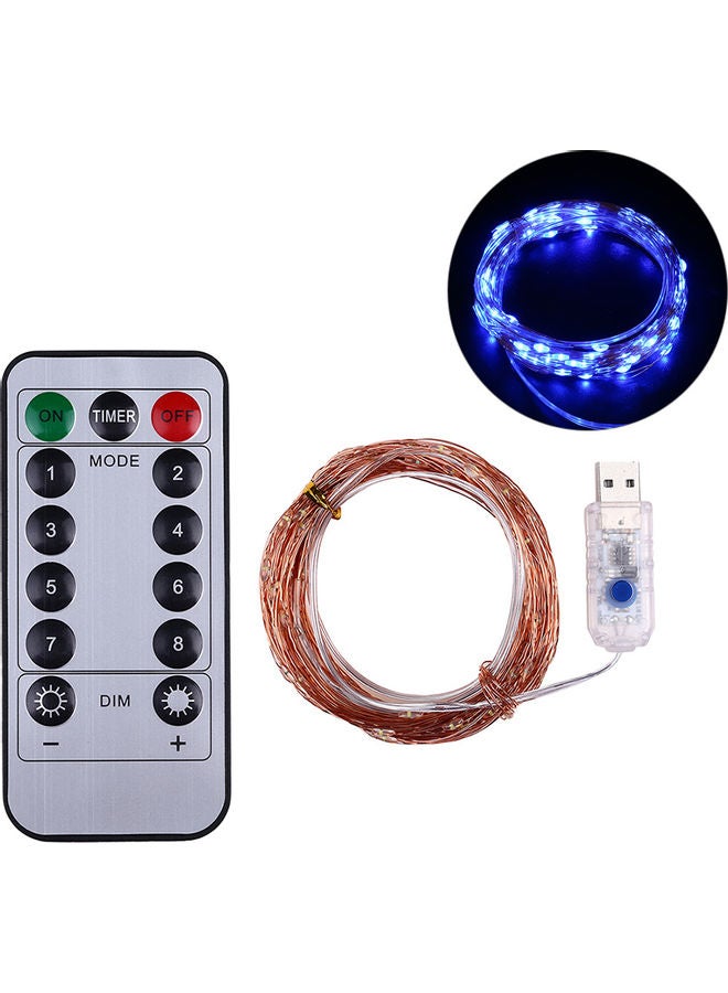 شريط إضاءة مكون من 100 مصباح LED بسلك نحاسي بطول 10 أمتار مع جهاز تحكم عن بعد أزرق  - Image 1