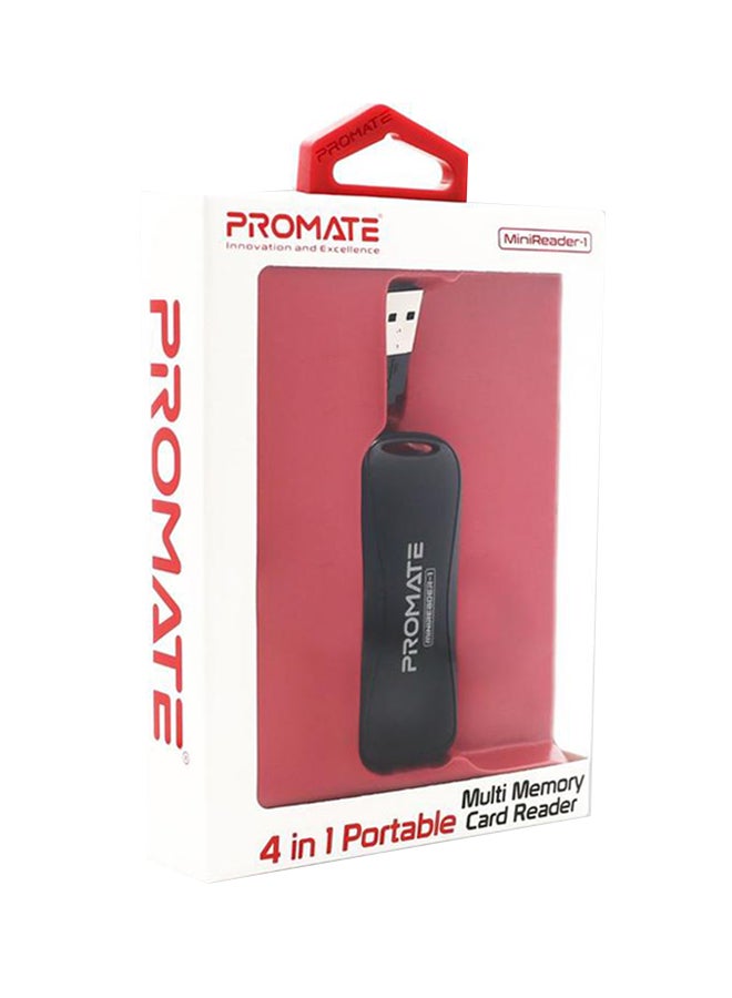 PROMATE - Multimedia Card Reader, Compact USB External Multi Memory Card Reader SDXC, SDHC, SD, MS, Micro SDXC, Micro SDHC, Micro SD with 5Gbps Transfer Speed for, MiniReader-1 Black - Image 1