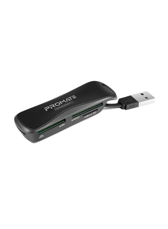 PROMATE - Multimedia Card Reader, Compact USB External Multi Memory Card Reader SDXC, SDHC, SD, MS, Micro SDXC, Micro SDHC, Micro SD with 5Gbps Transfer Speed for, MiniReader-1 Black - Image 1