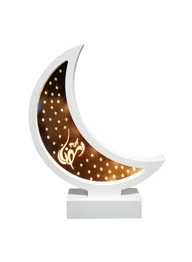 Ramadan Eid Mubarak Wooden Ornament Moon Lamp LED Night Light White - Image 1