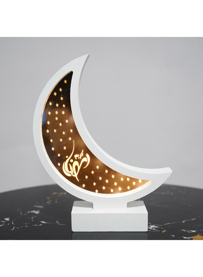 Ramadan Eid Mubarak Wooden Ornament Moon Lamp LED Night Light White - Image 2