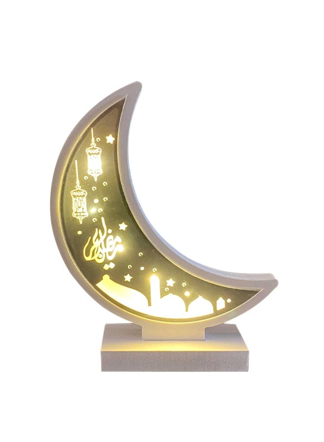 مصباح LED ليلي مصنوع من الخشب بتصميم قمر يحمل عبارة "Ramadan Eid Mubarak " أبيض - Image 1