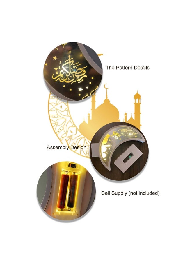 مصباح LED ليلي مصنوع من الخشب بتصميم قمر يحمل عبارة "Ramadan Eid Mubarak " أبيض - Image 2