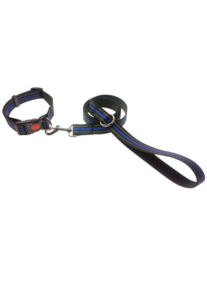 حبل للمشي مع طوق للكلاب أسود/أزرق 140سم - Image 1