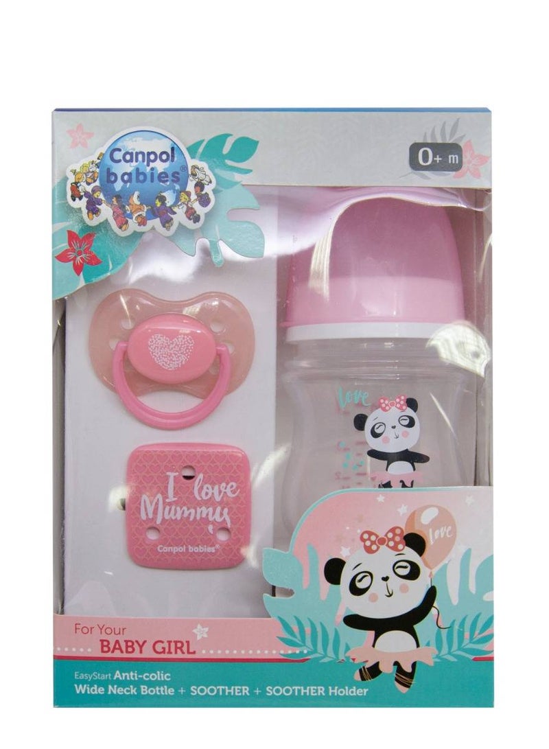 Canpol babies Canpol babies feeding bottle with soother and soother holder for girls gift set  - Image 2