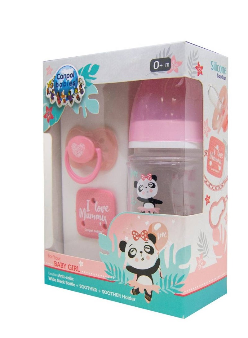Canpol babies Canpol babies feeding bottle with soother and soother holder for girls gift set  - Image 1
