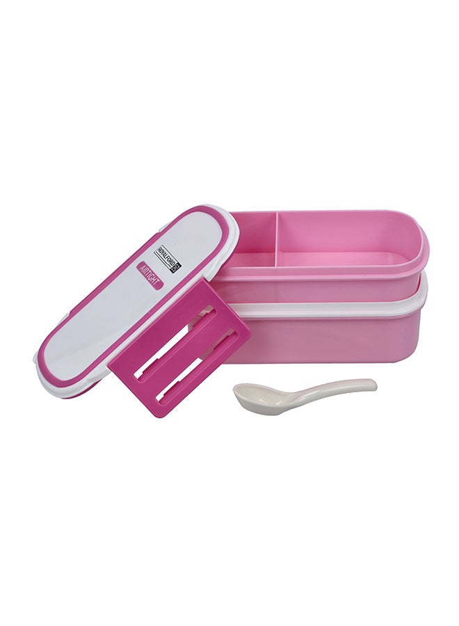 Royalford 2Layer Airtight Lunch Box 1+2 Compartments With Spoon Bpa Free 100% Food Grade Meterial Pink/White 1.4Liters  - Image 3