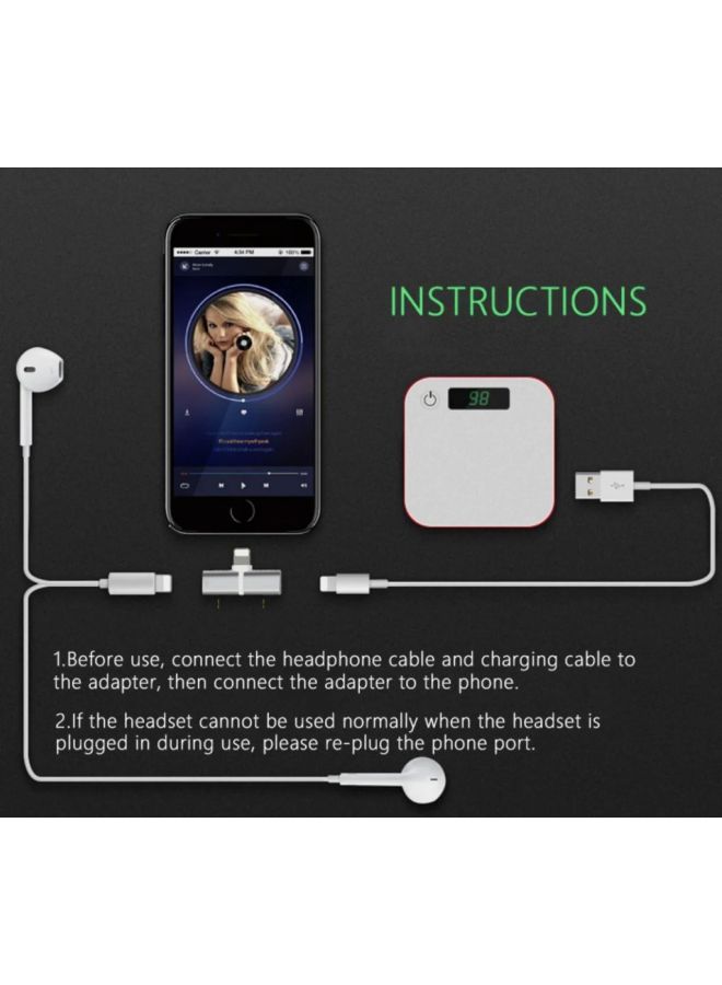 كول بيبي محوّل سماعات 2 في 1لجهاز أبل آيفون X/ XR/ XS ماكس/ 7 بلس/ 8 بلس فضي - Image 5