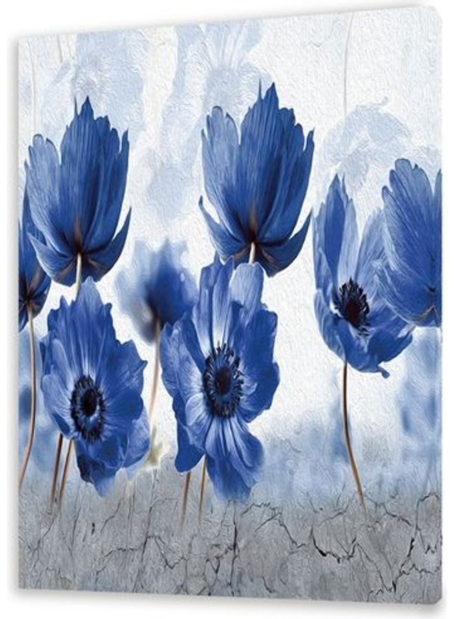 Flower Themed Canvas Wall Art Blue/Grey L - Image 1