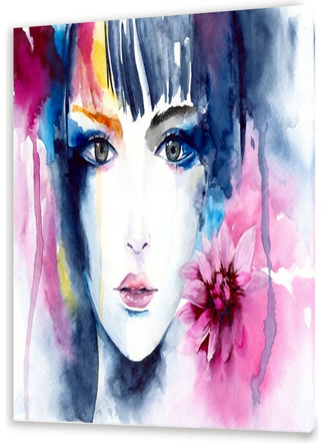 Girl Drawing Abstract Canvas Wall Art Multicolour L - Image 1