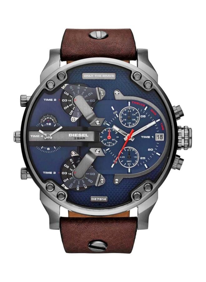 DIESEL Men's Mr Daddy Dual Time Chronograph Navy Blue Dial Leather Watch DZ7314 - Image 1