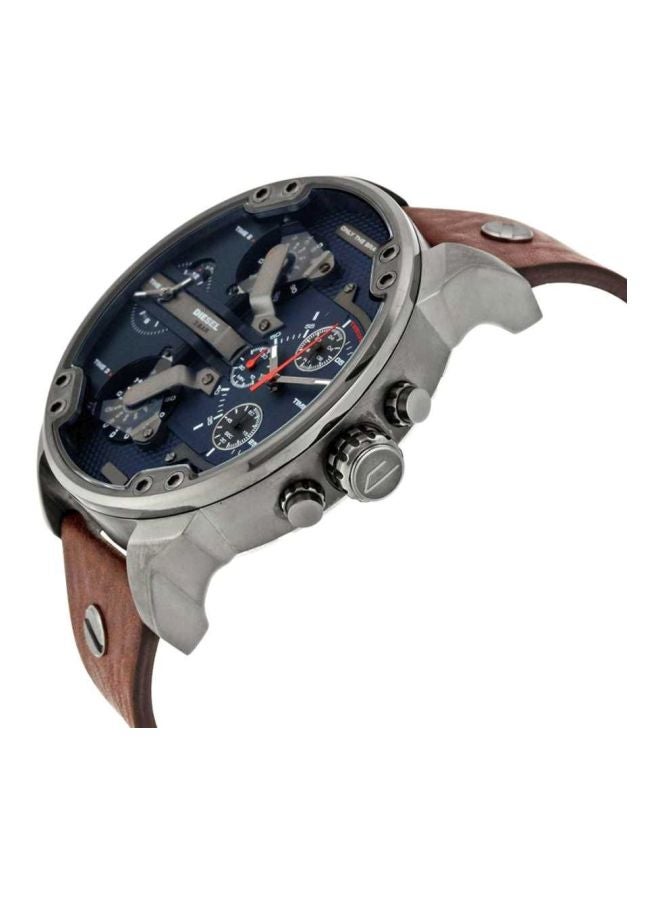 DIESEL Men's Mr Daddy Dual Time Chronograph Navy Blue Dial Leather Watch DZ7314 - Image 5