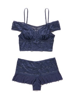2-Piece Zoia Lace Detailed Lingerie Set Navy Blue