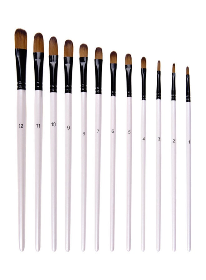 Generic 12-Piece Filbert Nylon Hair Paintbrush Set Multicolour  - Image 1