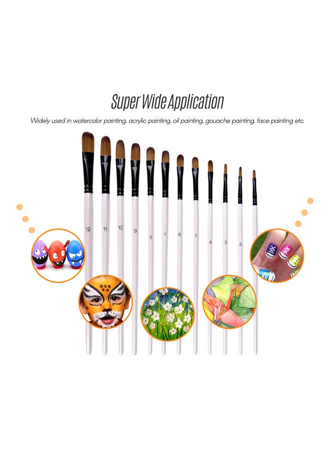 Generic 12-Piece Filbert Nylon Hair Paintbrush Set Multicolour  - Image 3