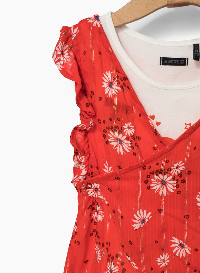 إيكس بلوزة 2 في 1 بطبعة زهور برتقالي / أحمر - Image 1