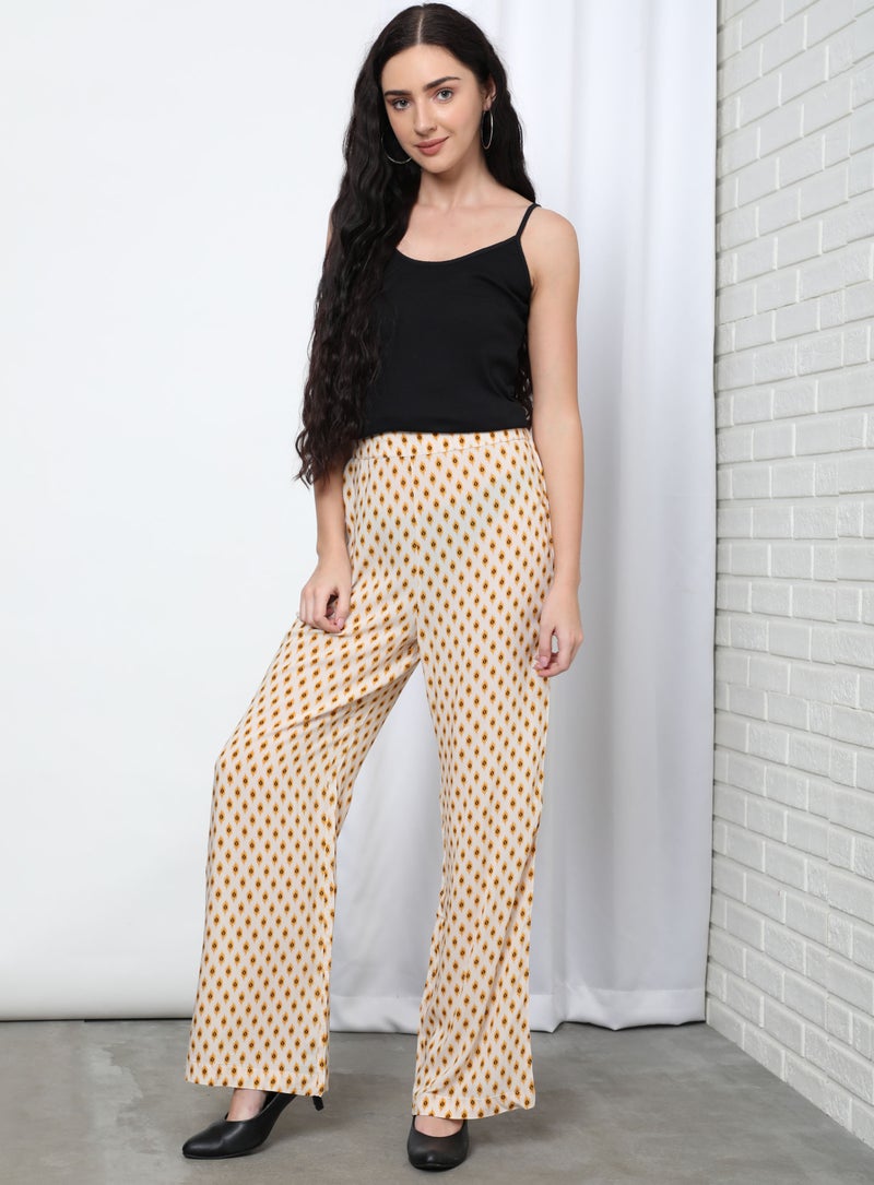 Aila Printed Mid Rise Pants Beige  - Image 4