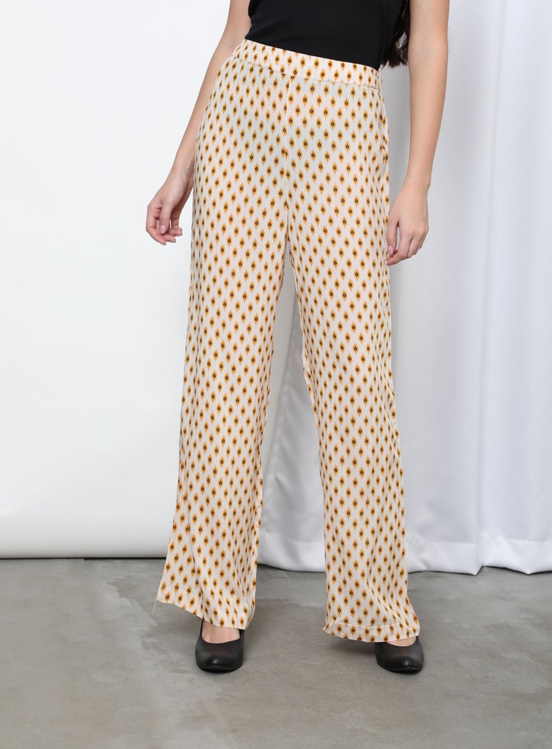 Aila Printed Mid Rise Pants Beige  - Image 1