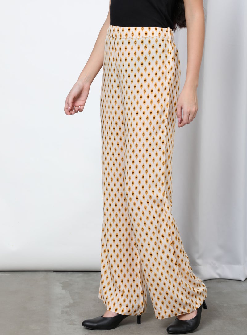Aila Printed Mid Rise Pants Beige  - Image 3