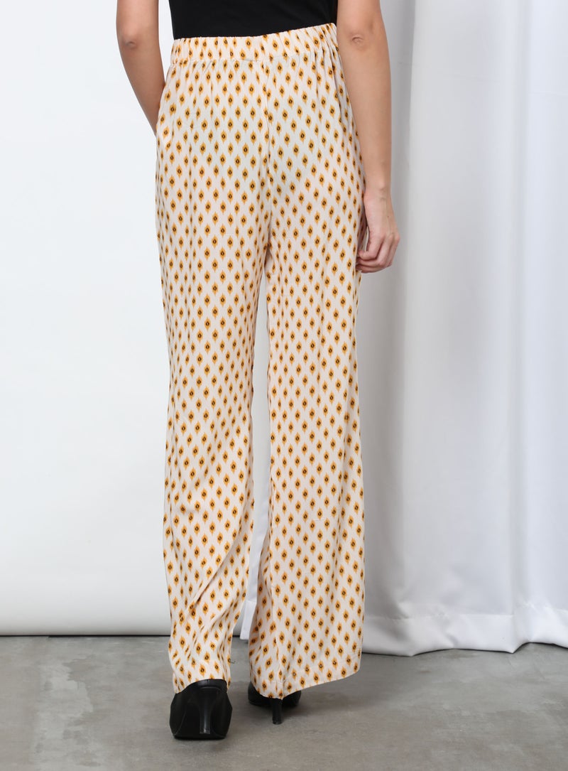 Aila Printed Mid Rise Pants Beige  - Image 2