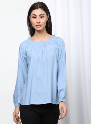 Basic Plain Round Neck Long Sleeve Blouse Green - v1619153158/N46761246V_1