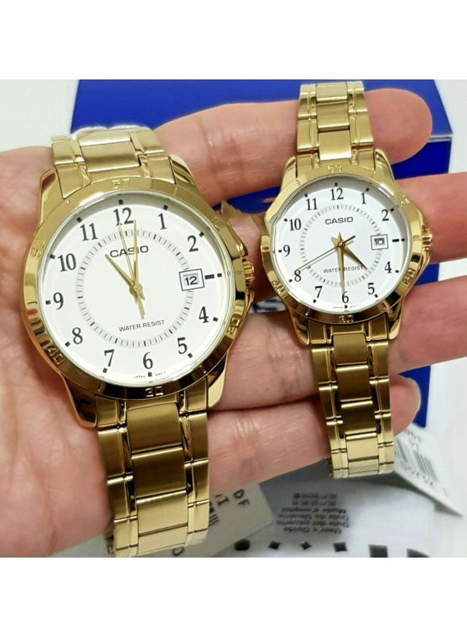 2-Piece Stainless Steel Analog Watch Set MTP/LTP-V004G-7B