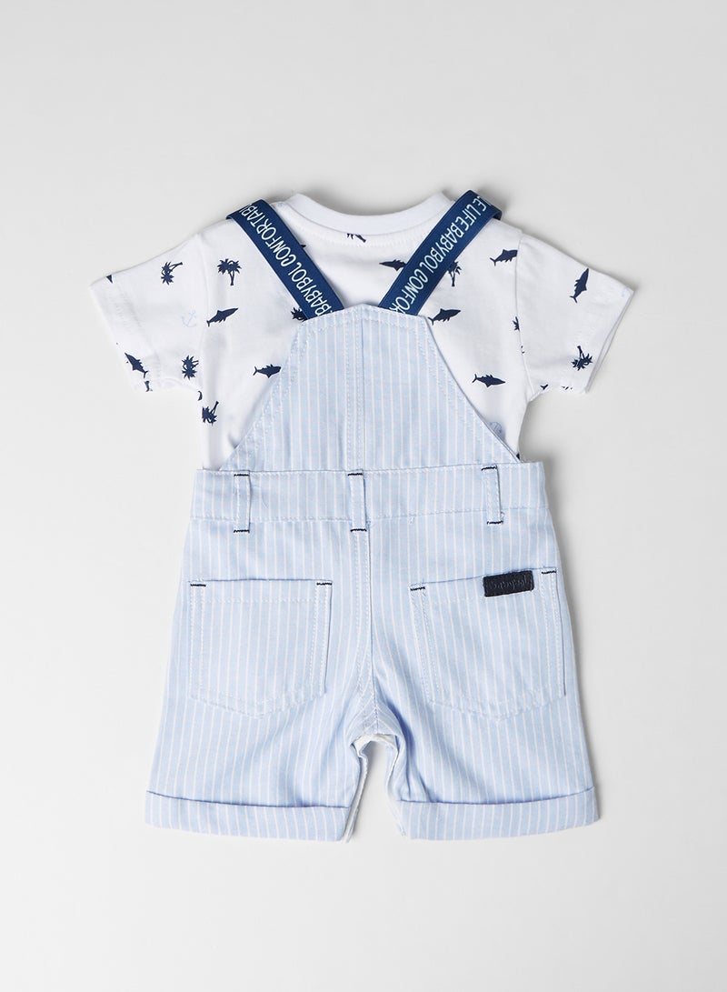 Baby Striped Dungaree Set Light Blue