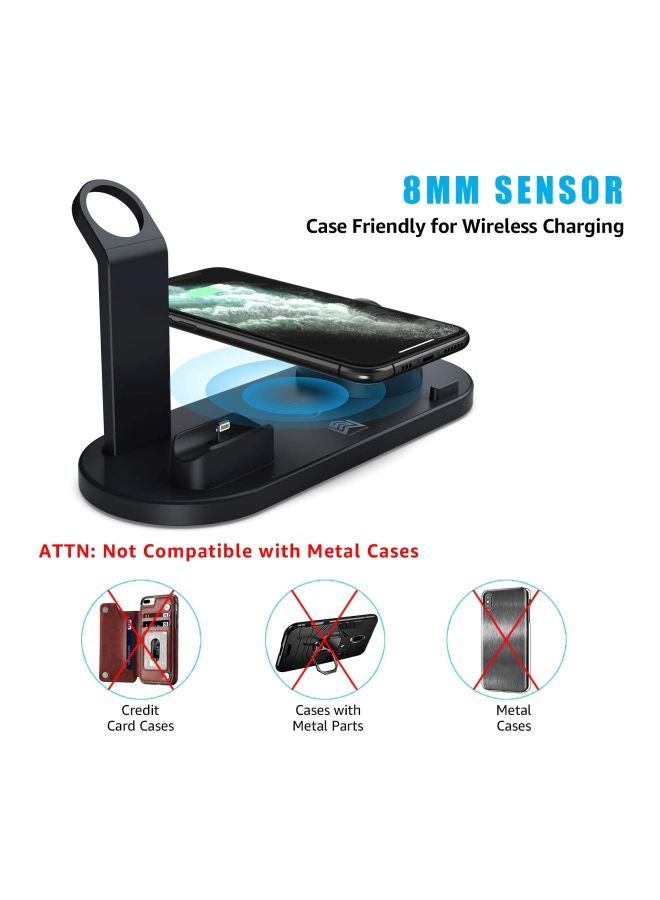 MARGOUN - 6 in 1 Wireless Charger Station for iPhone, Apple Watch, AirPods with Type-C, Micro-USB, Lightning Dock Compatible with Android/iOS Black - Image 1