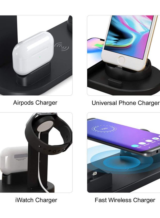 MARGOUN - 6 in 1 Wireless Charger Station for iPhone, Apple Watch, AirPods with Type-C, Micro-USB, Lightning Dock Compatible with Android/iOS Black - Image 1