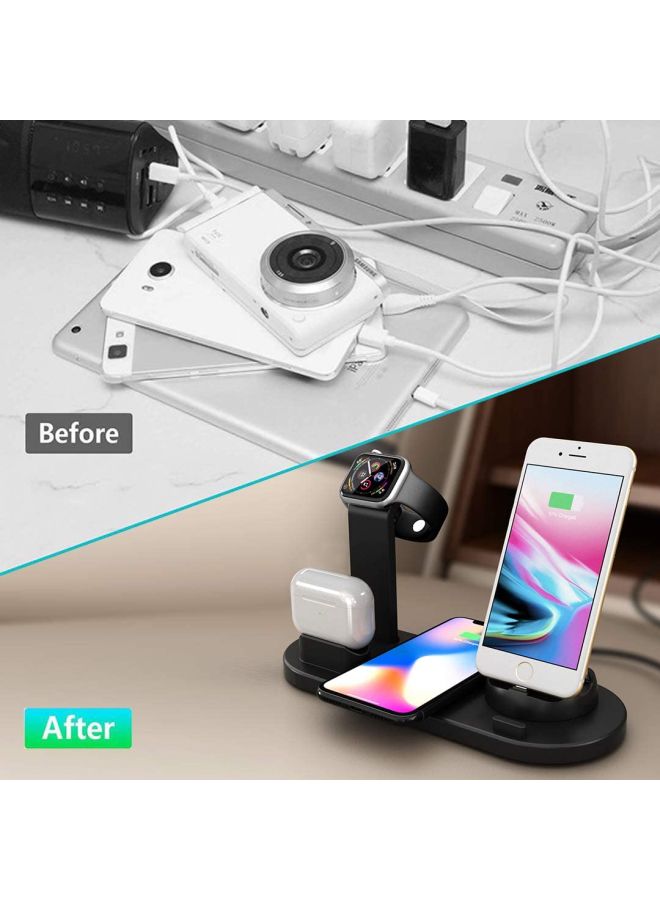 MARGOUN - 6 in 1 Wireless Charger Station for iPhone, Apple Watch, AirPods with Type-C, Micro-USB, Lightning Dock Compatible with Android/iOS Black - Image 1