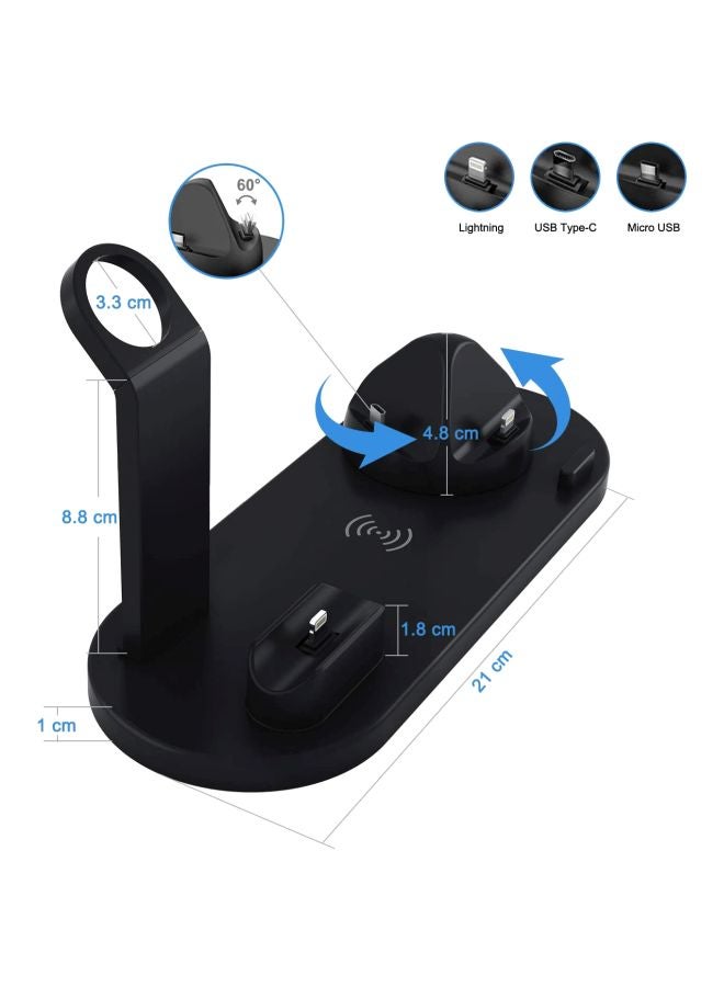 MARGOUN - 6 in 1 Wireless Charger Station for iPhone, Apple Watch, AirPods with Type-C, Micro-USB, Lightning Dock Compatible with Android/iOS Black - Image 1