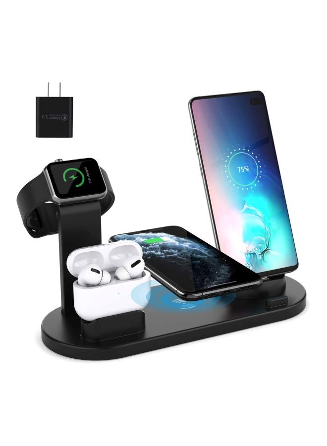 MARGOUN - 6 in 1 Wireless Charger Station for iPhone, Apple Watch, AirPods with Type-C, Micro-USB, Lightning Dock Compatible with Android/iOS Black - Image 1