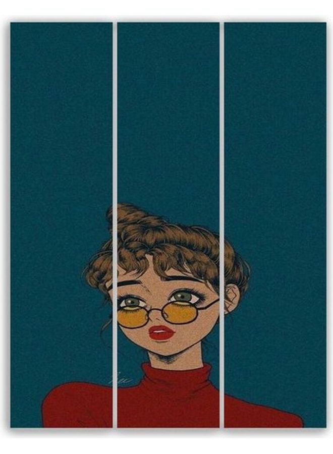 طقم لوحات جدارية بتصميم رسوم متحركة للفتيات مكون من 3 قطع أزرق / أحمر / بيج M - Image 1