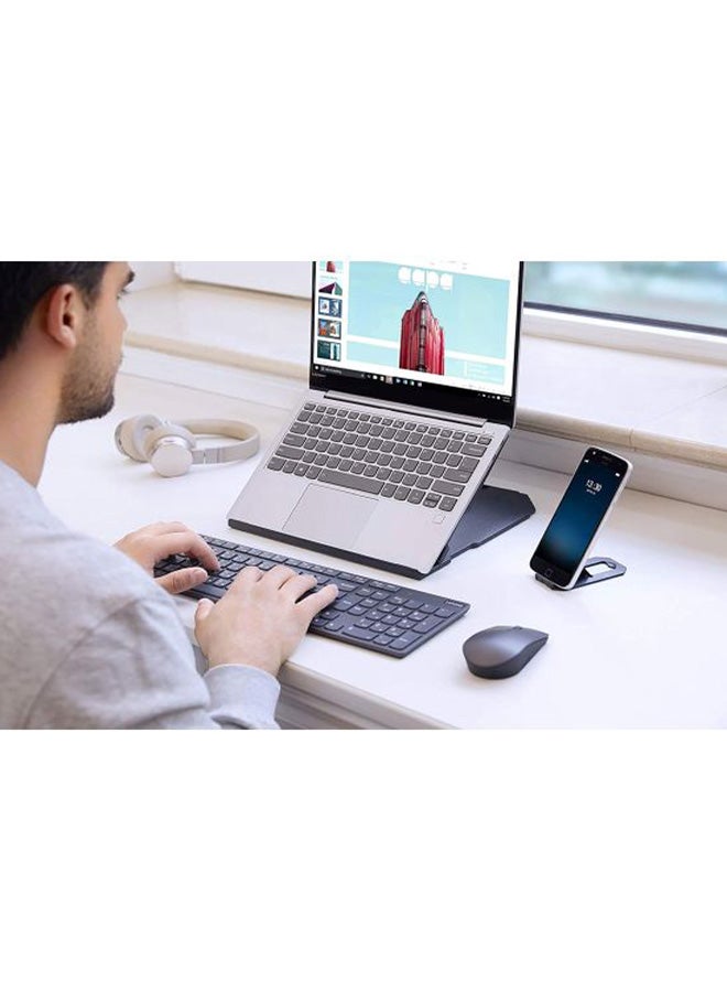 Lenovo - 2-In-1 Laptop Stand, Support for Laptops Up to 15", Ergonomic Design With 10 Adjustable Tilt Angles, Additional Cellphone Stand, Foldable to Flat Black - Image 1