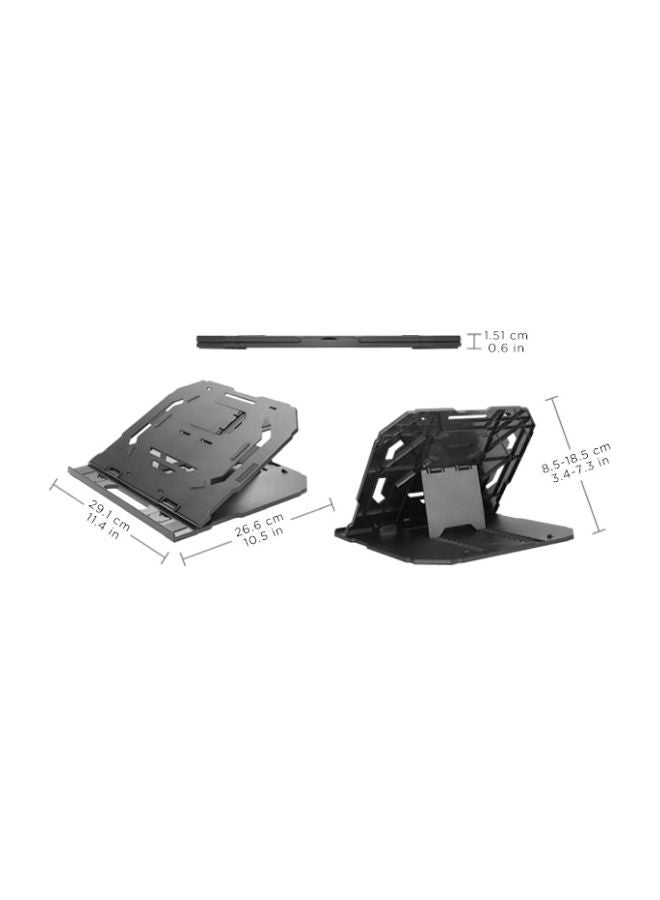 Lenovo - 2-In-1 Laptop Stand, Support for Laptops Up to 15", Ergonomic Design With 10 Adjustable Tilt Angles, Additional Cellphone Stand, Foldable to Flat Black - Image 1