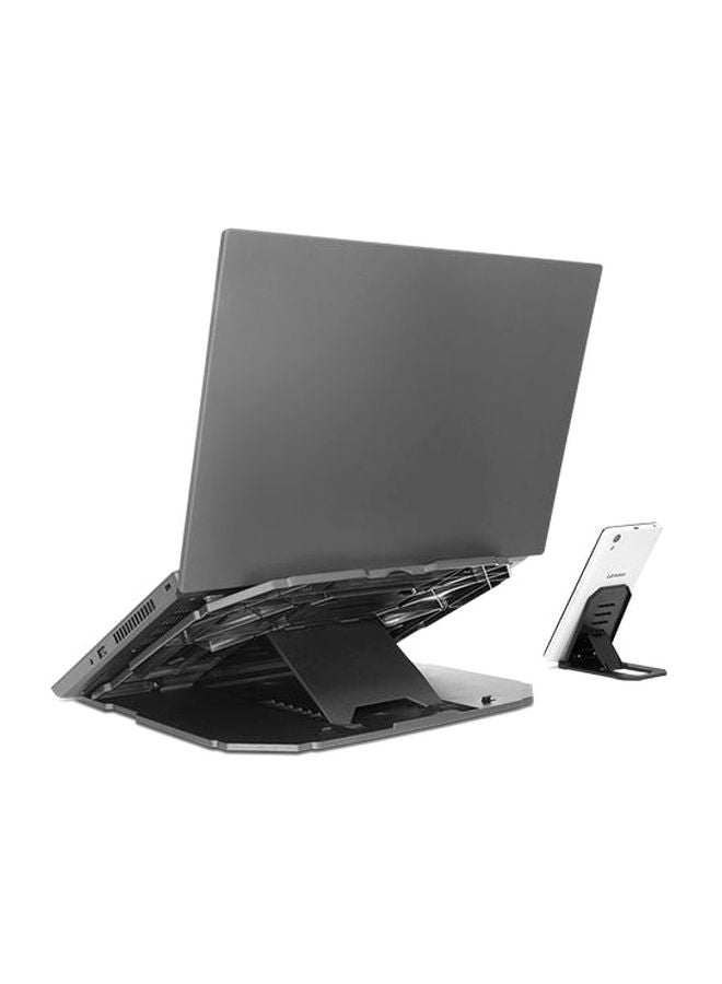 Lenovo - 2-In-1 Laptop Stand, Support for Laptops Up to 15", Ergonomic Design With 10 Adjustable Tilt Angles, Additional Cellphone Stand, Foldable to Flat Black - Image 1