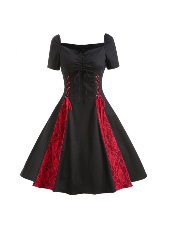 OUTAD Elegant Midi Dress Black/Red  - Image 1