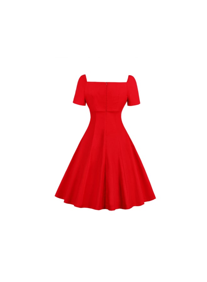 أوتاد فستان أنيق بأكتاف مكشوفة مزود برباط أحمر وأسود - Image 2