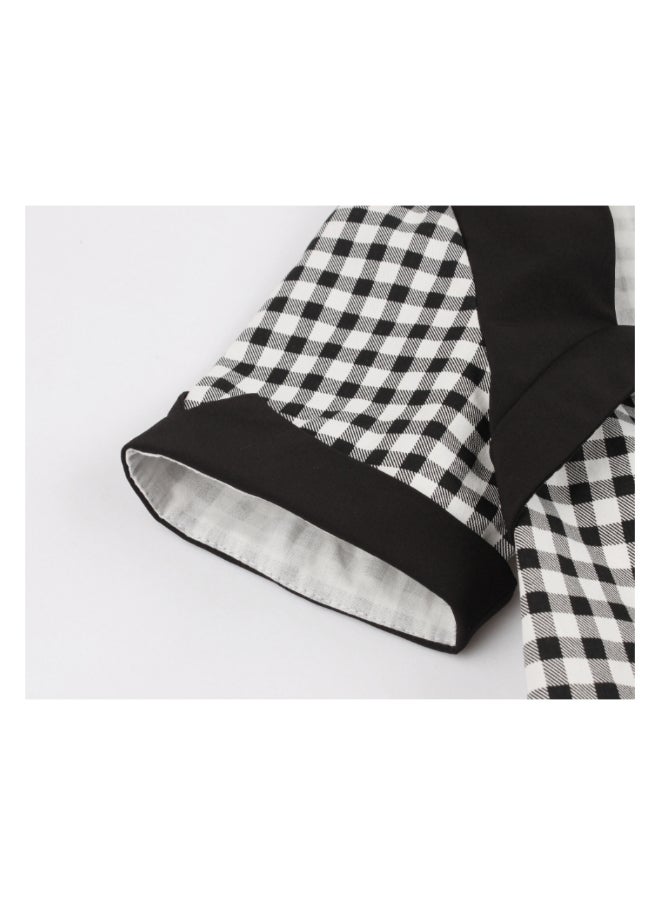 أوتاد فستان أنيق برقبة مربعة ونقشة مربعات أسود/ أبيض - Image 4