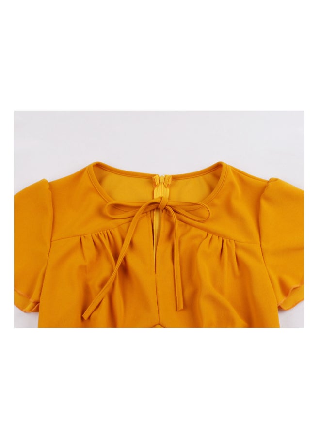 OUTAD Elegant Waist Closed Midi Dress Yellow - Image 3