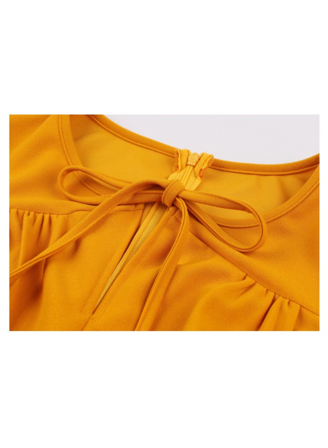 OUTAD Elegant Waist Closed Midi Dress Yellow - Image 4