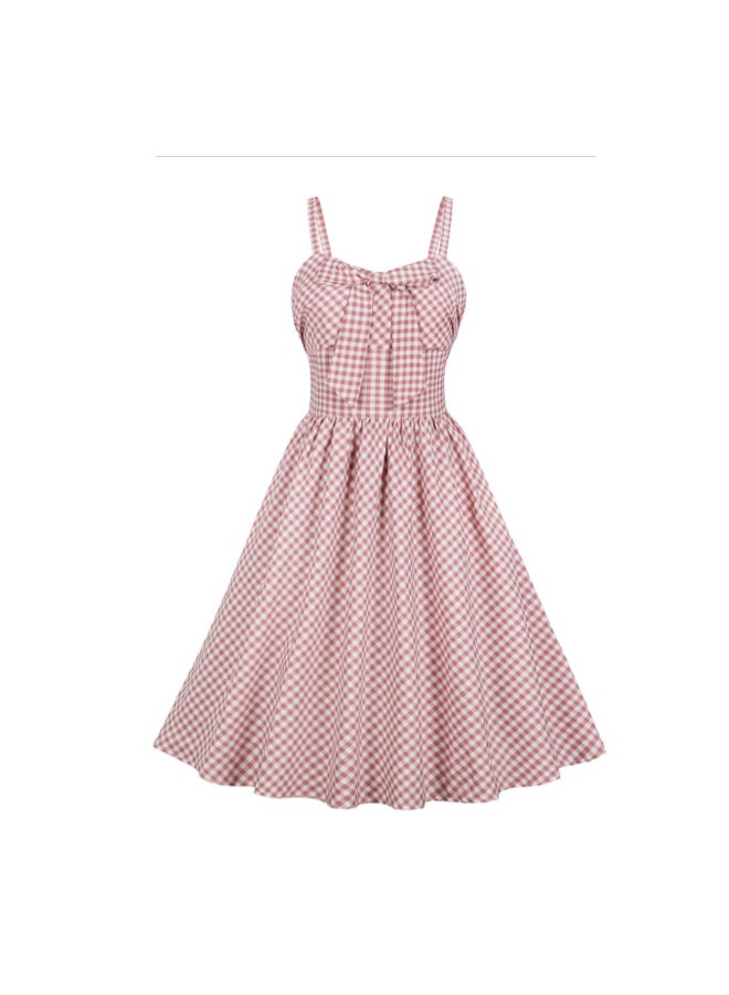 أوتاد فستان منقوش وأنيق وعصري وردي/أبيض - Image 1