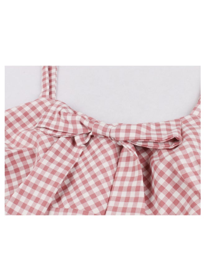 أوتاد فستان منقوش وأنيق وعصري وردي/أبيض - Image 4