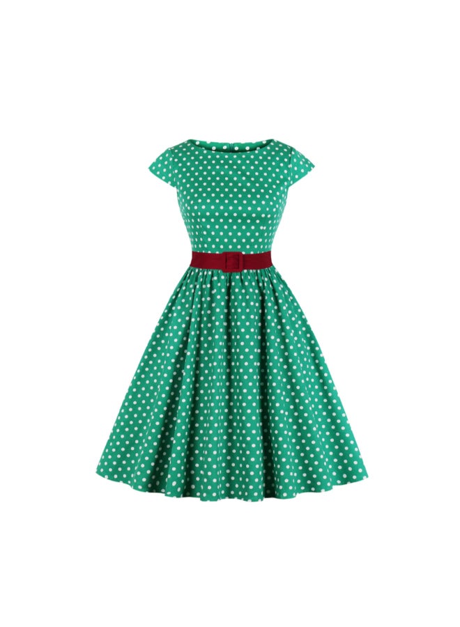 OUTAD Polka Dot Elegant Dress Green/White/Red  - Image 1