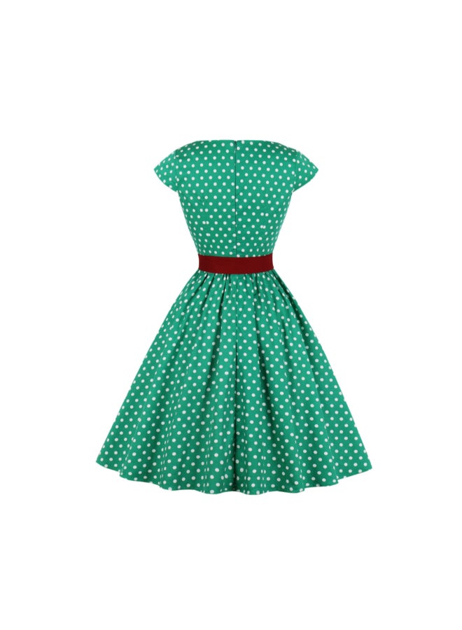 OUTAD Polka Dot Elegant Dress Green/White/Red  - Image 2