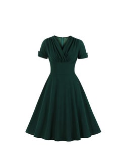 V-Neck Elegant Retro Dress Green