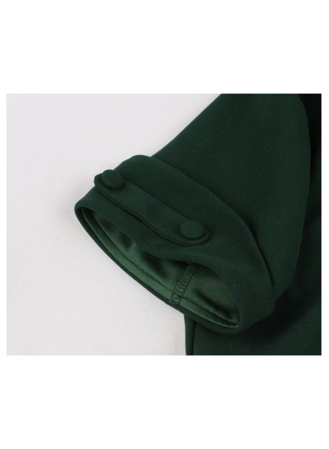 OUTAD - V-Neck Elegant Retro Dress Green - Image 1