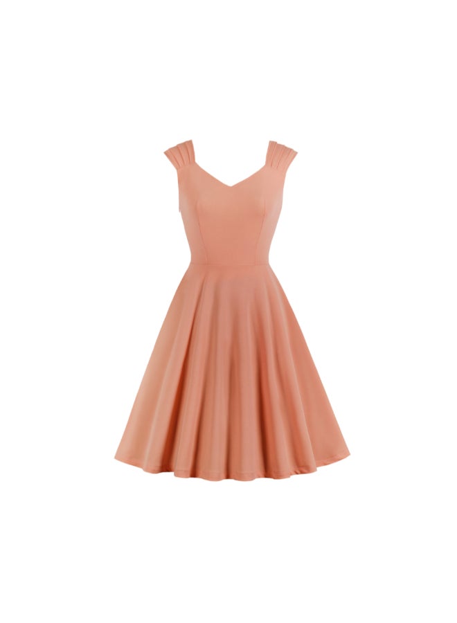 OUTAD Open Back Elegant Midi Dress Pink - Image 1